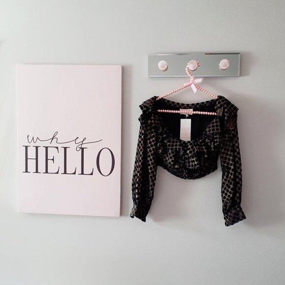 NWT Rococo Sand black & gold polka dot stripe semi-sheer crop top - Picture 2 of 8